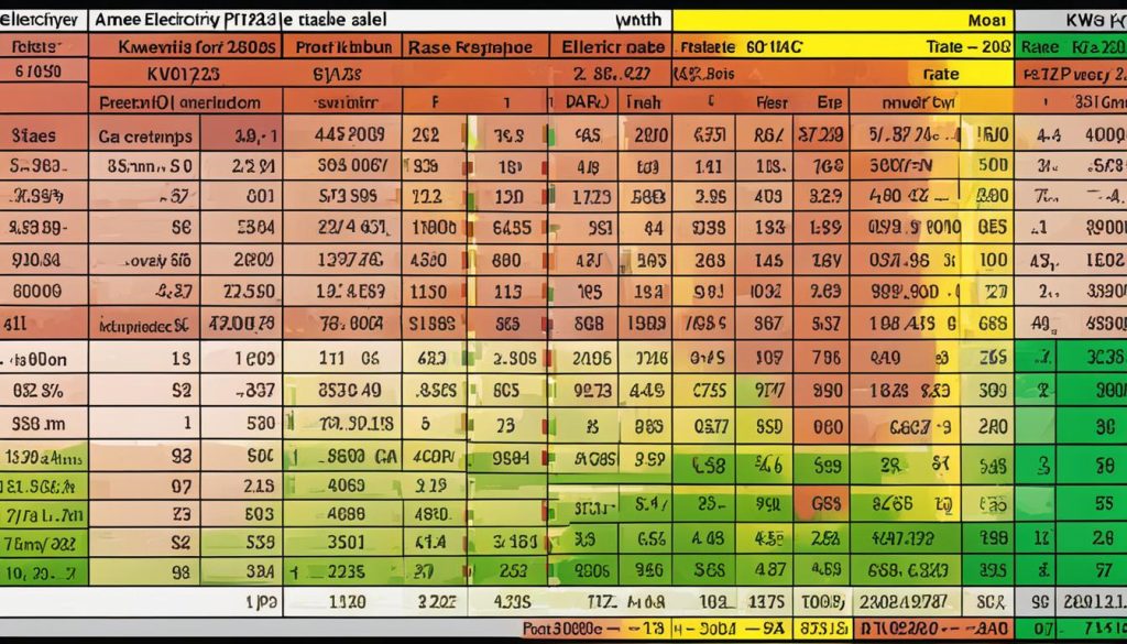 electricity pricing table